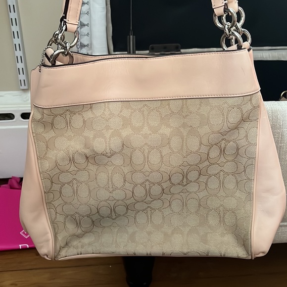 Tan & baby pink coach bag. Lightly used. - Picture 2 of 4